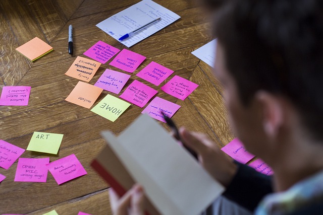 Brainstorming session with post it notes